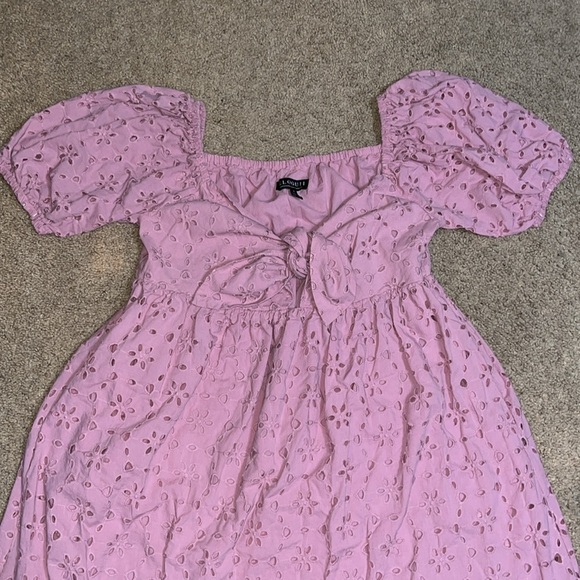 Eloquii Broderie Floral Eyelet Tie Front Puff Sleeve Maxi Dress Classic Pink‎ 16 - Picture 4 of 8